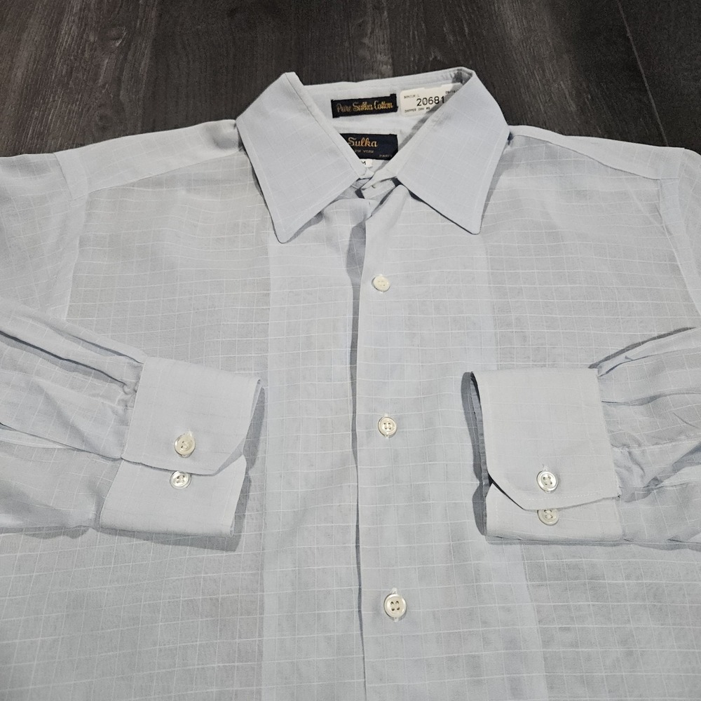 VTG Sulka Button Up Shirt Men M Blue Check Pure Sulka Cotton Dapper Dan Sheer